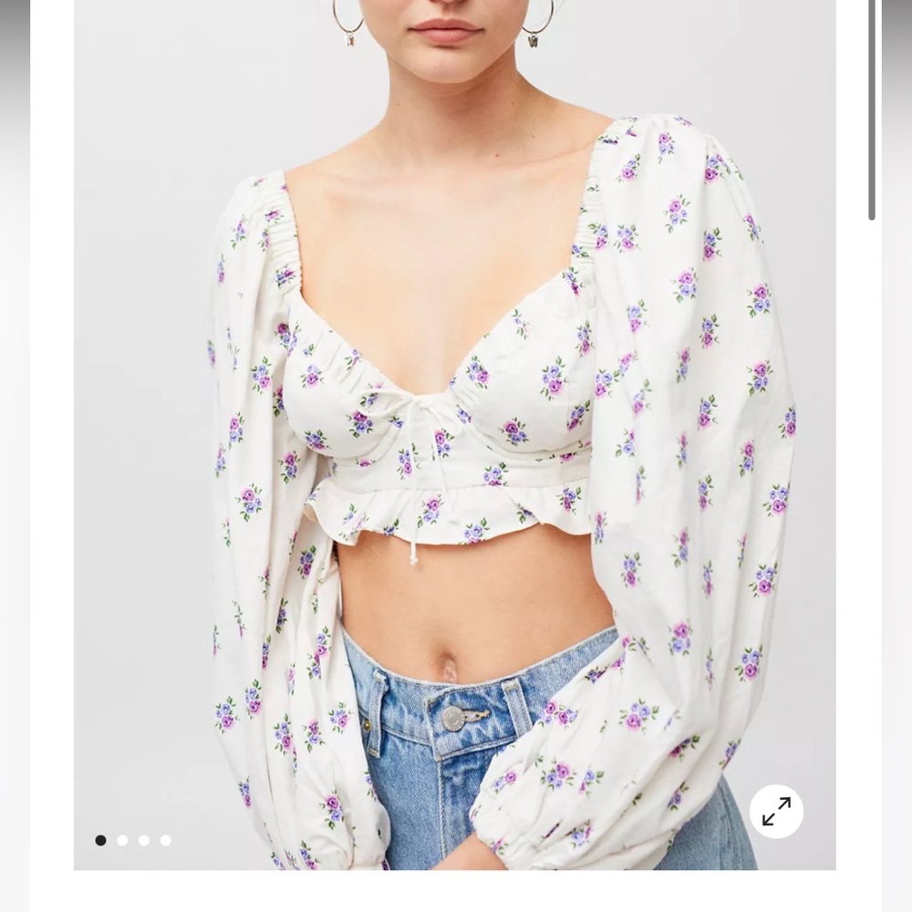 For Love and Lemons floral crop shirt